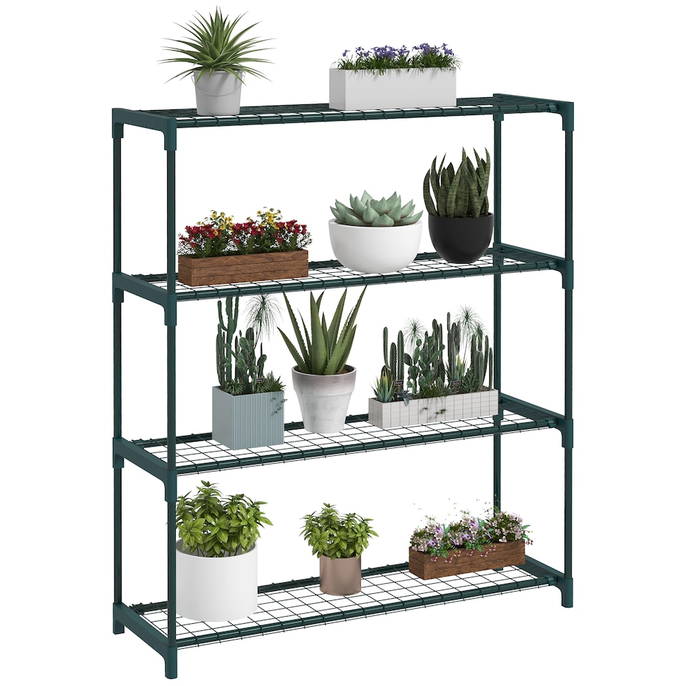 image 1 of Outsunny Plant Stand, 4-Tier Planter Holder Flower Display Rack, Dark Green | Green | Green