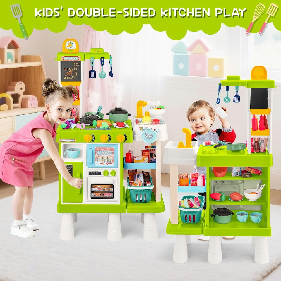 image 1 of Large Kitchen Playset for Kids (Green) - Pretend Cooking Toy Gift for Boys & Girls