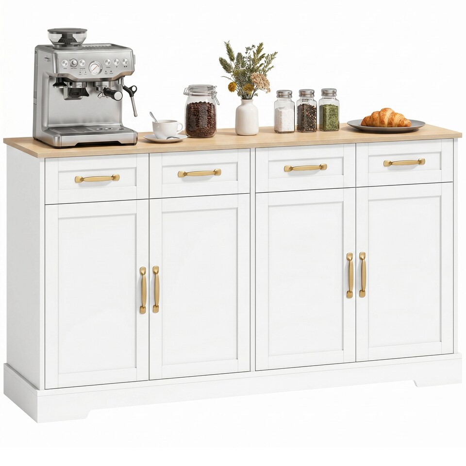 image 1 of HOMCOM Sideboard with 4 Drawers, 4 Doors and 2 Adjustable Shelves, White