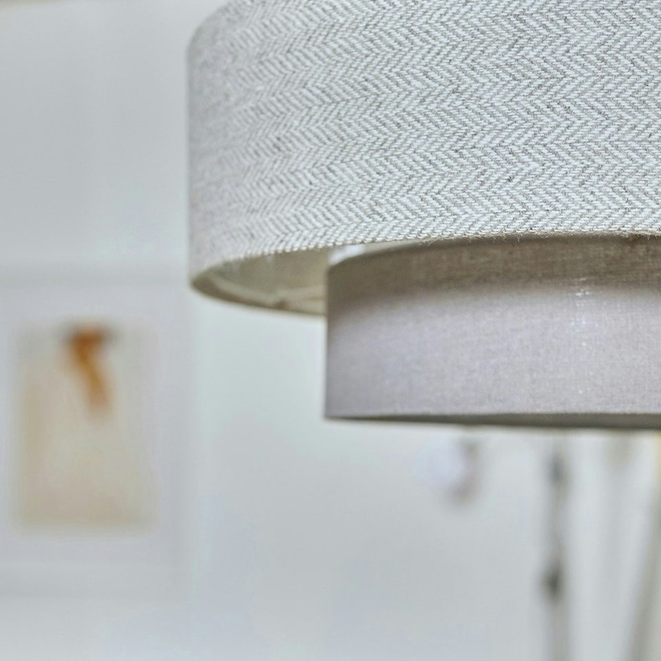 image 1 of ValueLights Weaver Dark & Light Grey Herringbone Lamp Shade Grey
