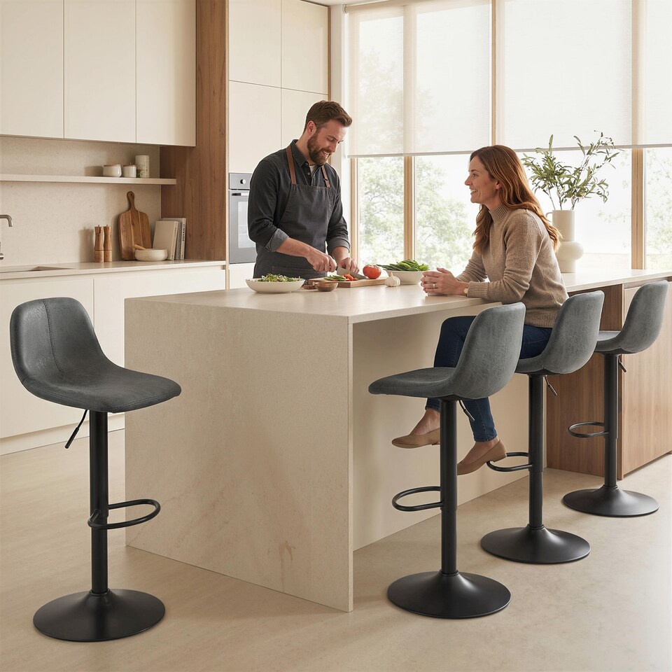 image 1 of HOMCOM Bar Stools Set of 2, Modern Swivel Barstools for Dining Room | Black | Grey | 37 x 44 x 82-104 cm