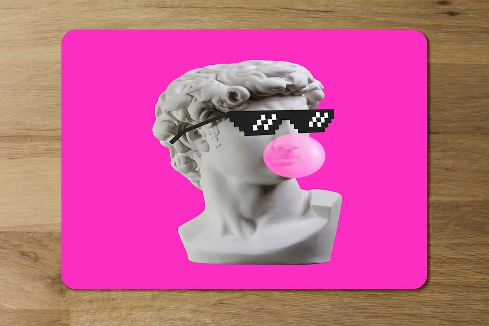 image 1 of Plaster statue,  David's head in pixel glasses (Placemat & Coaster Set)