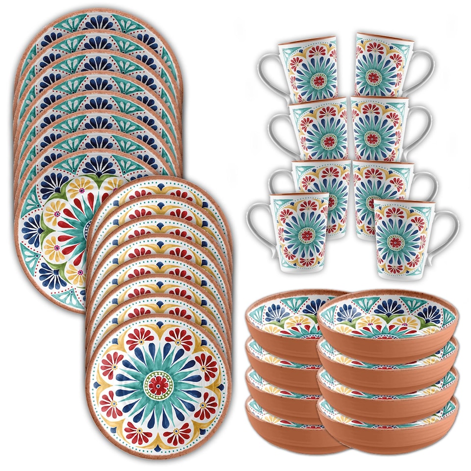 image 1 of Rio Medallion 32 Piece Dinnerware & Mugs Set for 8 | Multi