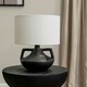 image 1 of ValueLights Zoe Linen Drum Lamp Shade Matte Black Ceramic Vase Table Lamp with LED Bulb Black