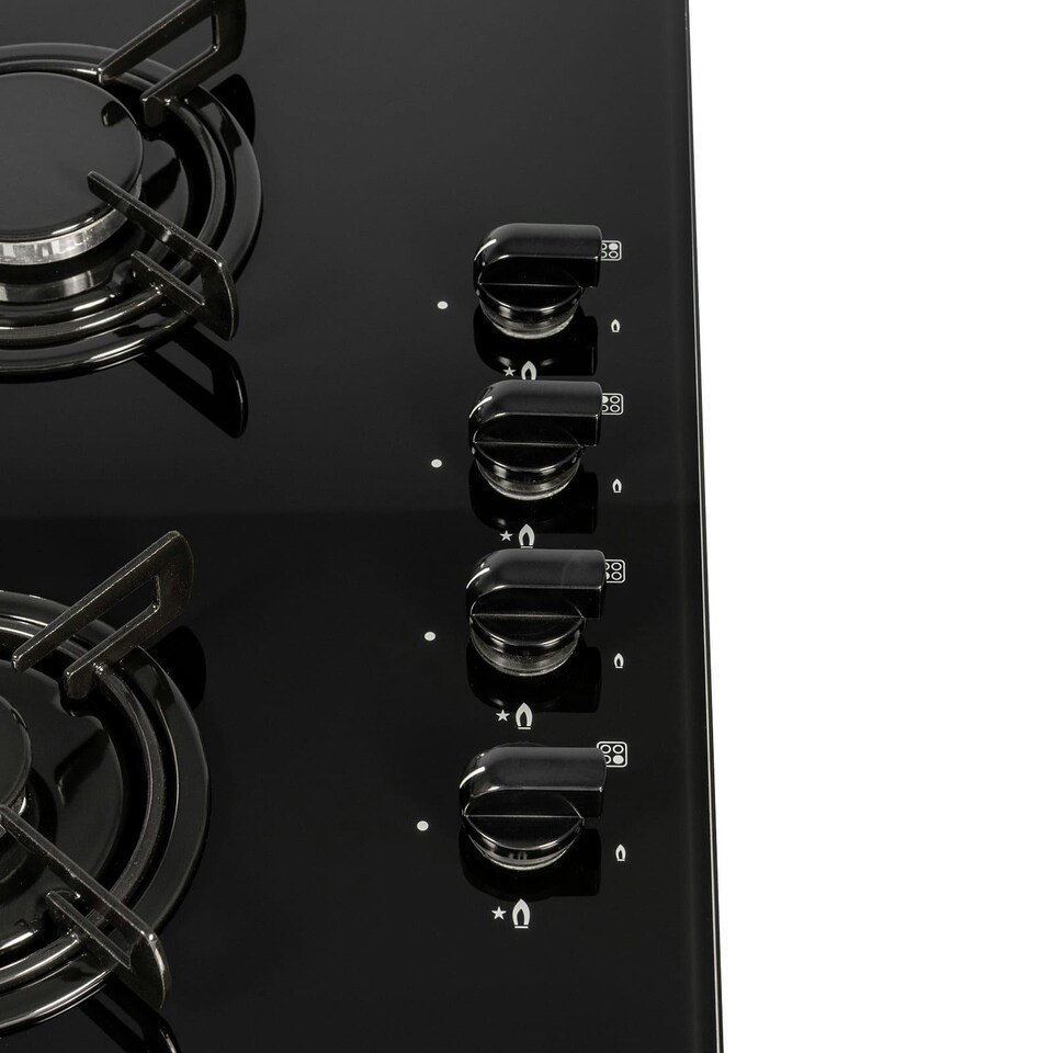 image 1 of SIA GHG612BL 60cm Black 4 Burner Gas On Glass Hob With Enamel Pan Stands & FFD