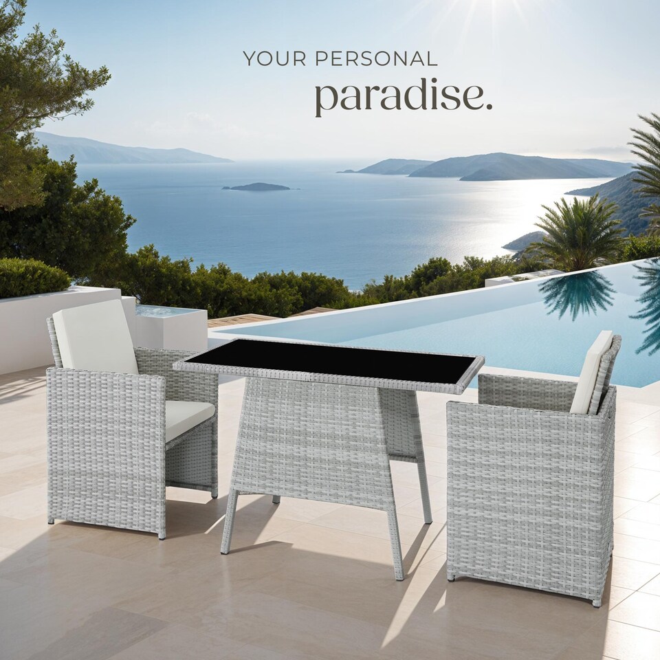 image 1 of Garden Furniture Set Lausanne - 2 chairs, 1 table, bistro set, weather resistant | Grey | light grey | 52,50 x 56 x 88 cm | 1