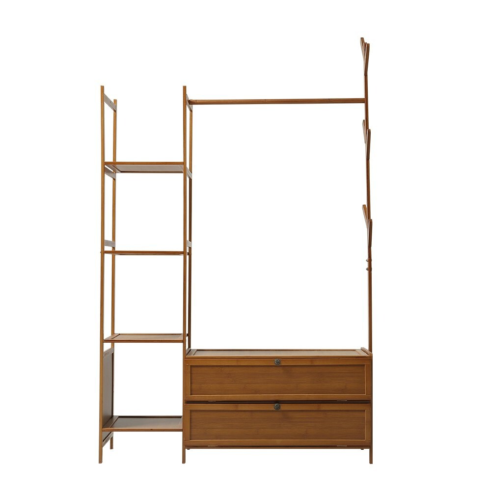 Living and Home Bamboo Clothes Rack with Storage Shelves