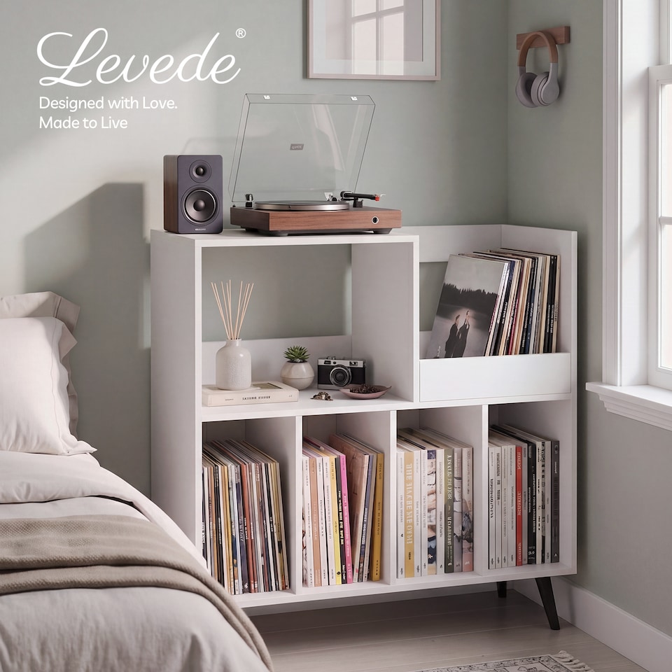 image 1 of Levede Record Player Stand 300+ Album Storage Turntable Cabinet Rubber Wood