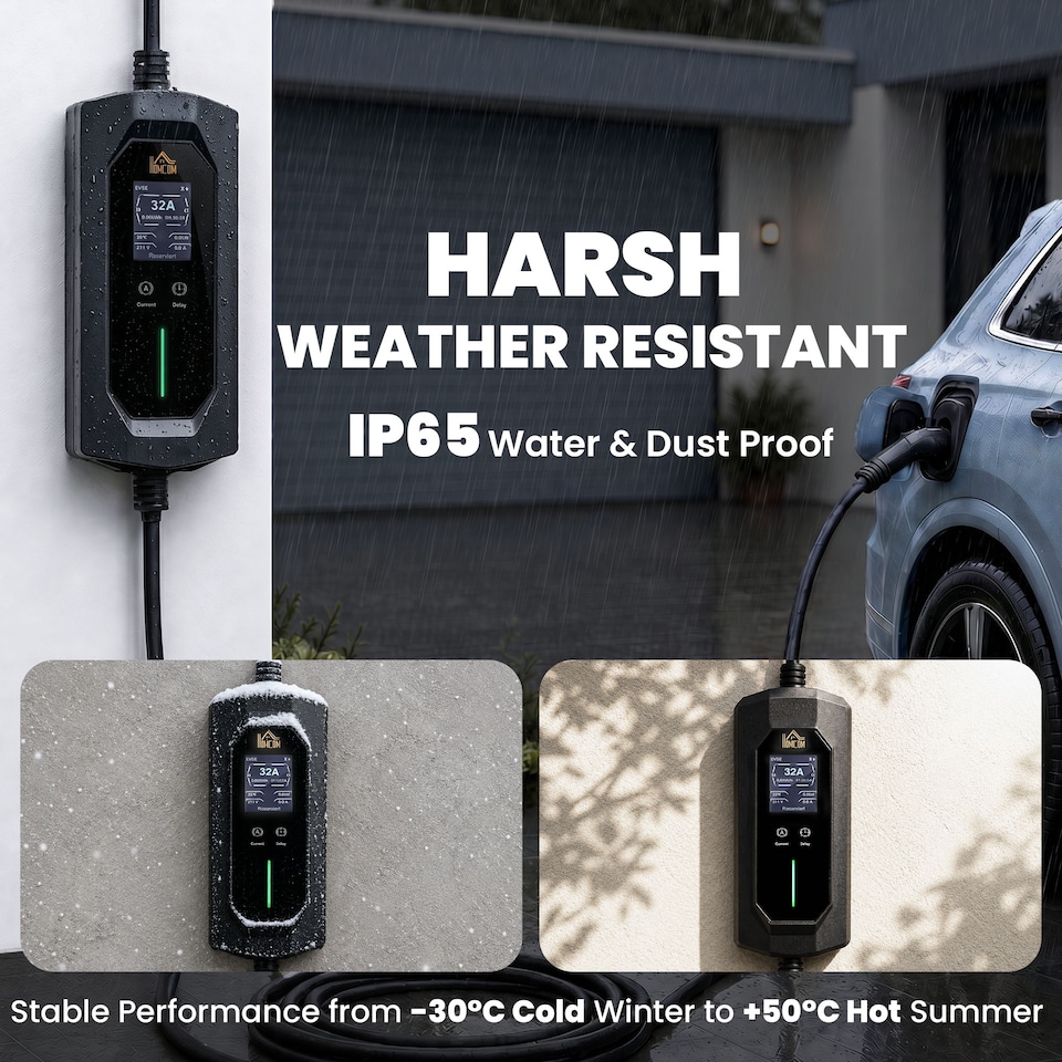 image 1 of HOMCOM EV Charger 7kW Type 2 to CEE 32A Plug with UK Adapter, 10 m, 6-32A