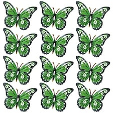 Set of 12 Green Small Metal Butterflies Garden/Home Wall Art Ornament