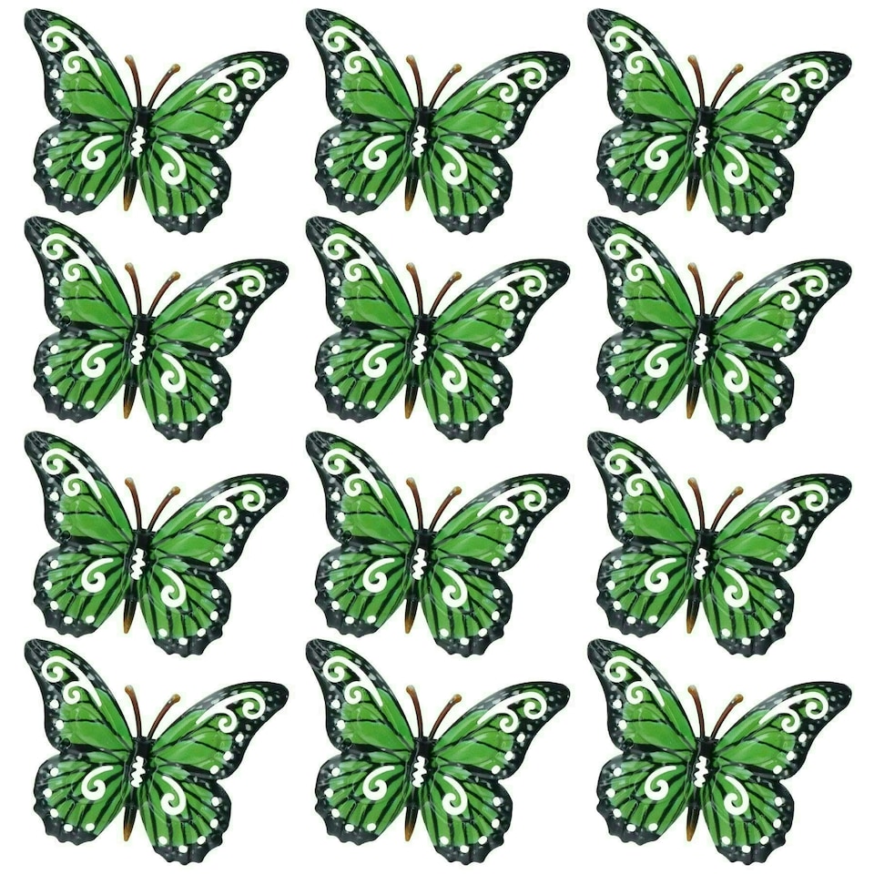 image 1 of Set of 12 Green Small Metal Butterflies Garden/Home Wall Art Ornament