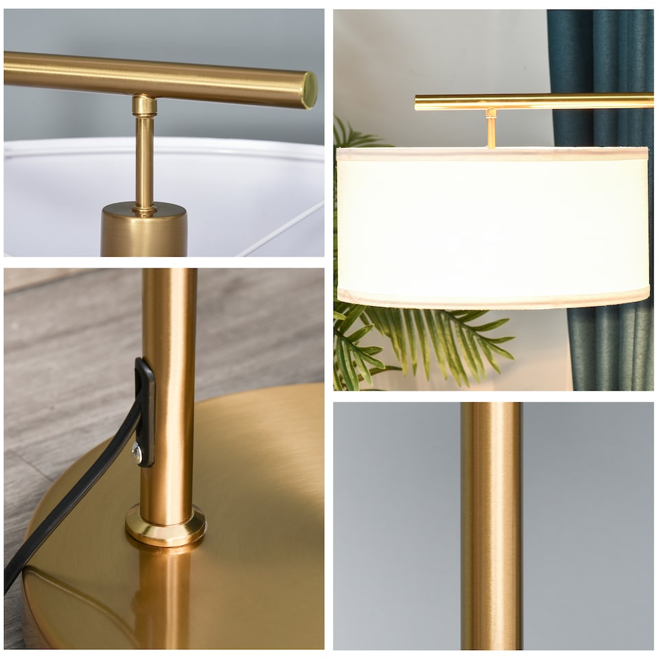 image 1 of HOMCOM Floor Lamp with Linen Lampshade Round Base for Living Room Bedroom