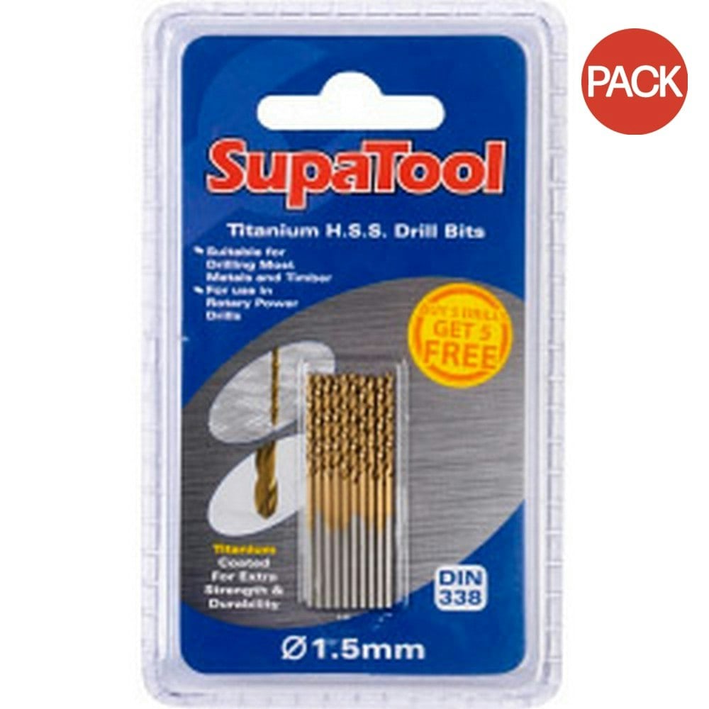 SupaTool Titanium Coated HSS Drill Bits (Pack of 10) - Gold - 5 x 86mm