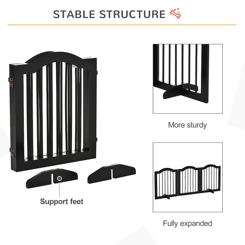 image 1 of PawHut Freestanding Pet Gate Safety Barrier 3 Pannel w/ Support Feet Black