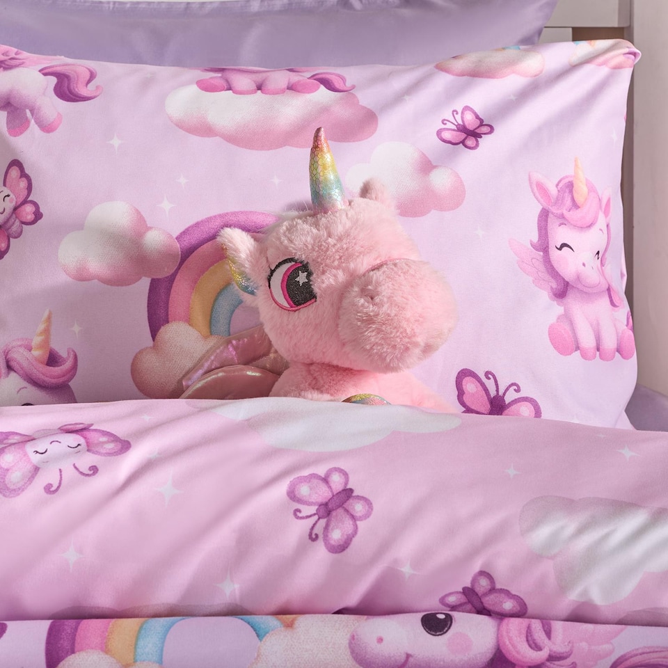 image 1 of OHS Kids Unicorn Microfibre Bedding Set Duvet Cover with Pillowcase | Purple | Lilac | Double