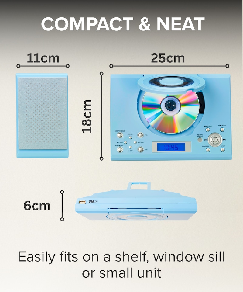 image 1 of CD Player with Speakers - HiFi System for Home with Radio, USB, MP3, Clock Alarm & Remote - Compact Stereo System with Wall Mount Design - Small CD Players for Home - GTMC-101