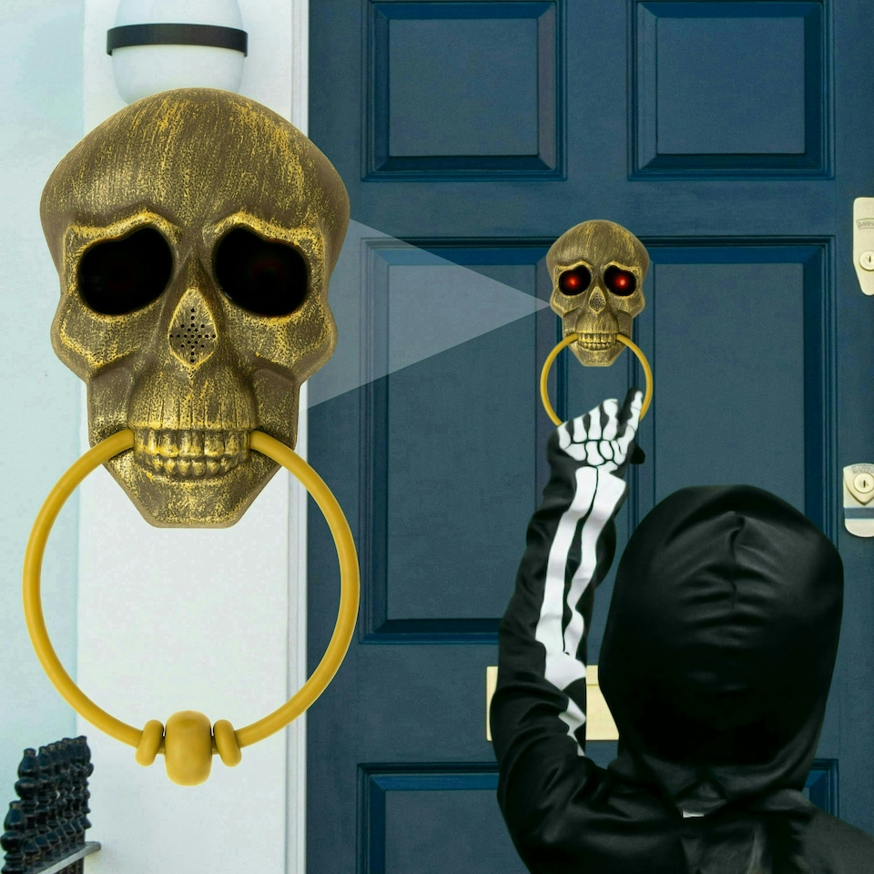 image 1 of Halloween Skull Doorbell with Glowing LEDs & Spooky Voice