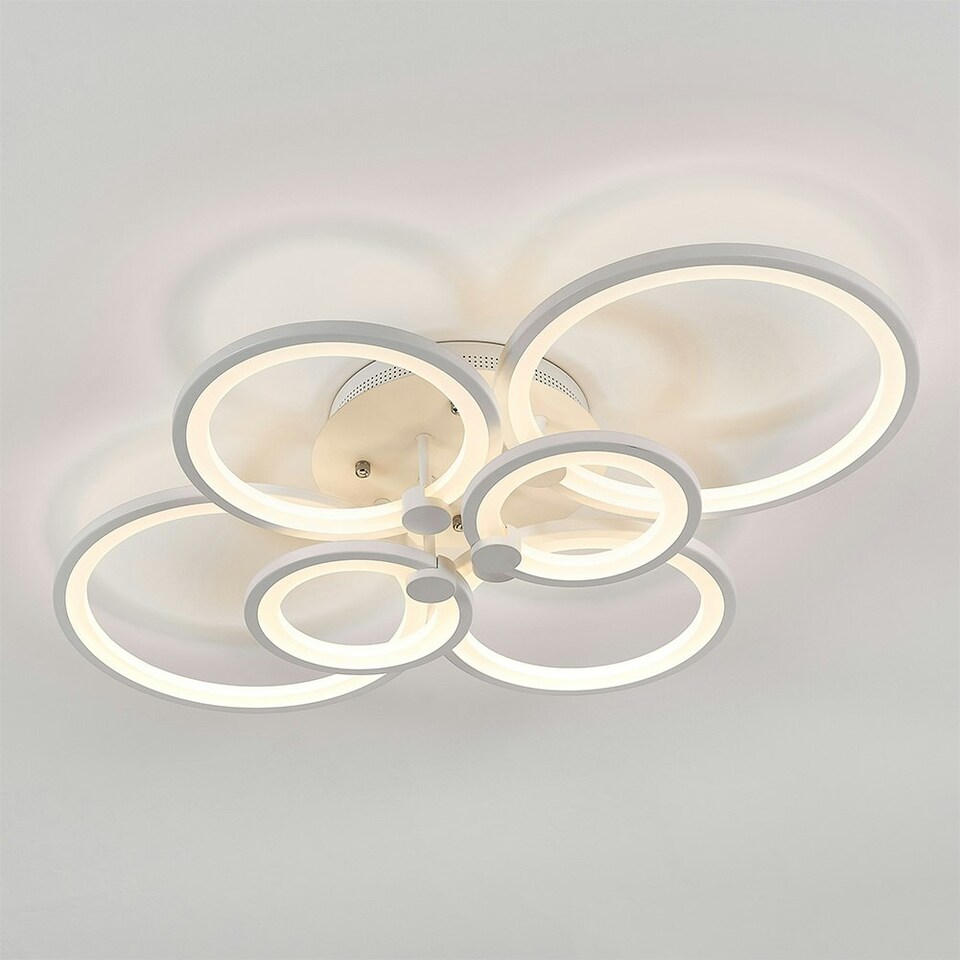 image 1 of Living and Home Modern Circular LED Light-adjusted Semi Flush Ceiling Light for Nordic Decor, 75cm W x 50cm D