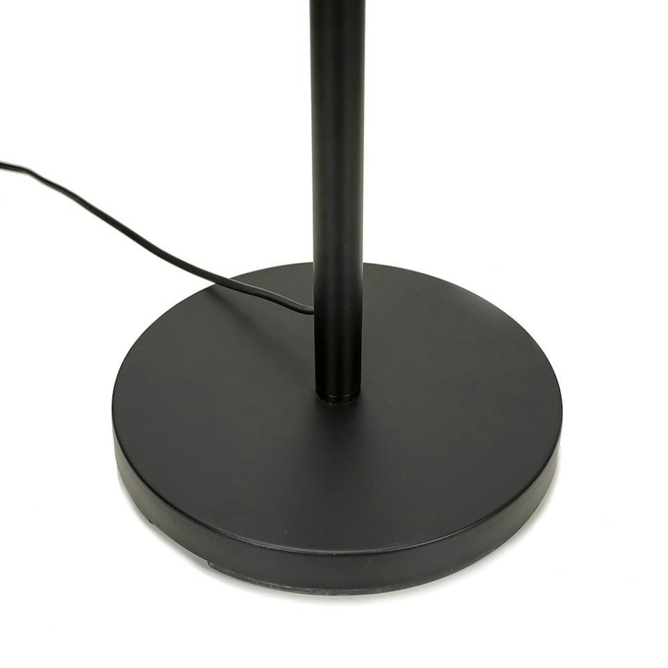 image 1 of ValueLights Black Metal Stem Floor Lamp with Large Wicker Effect Drum Lampshade - Bulb Included