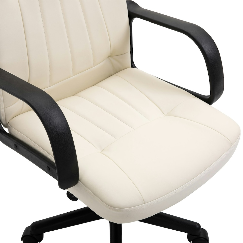 image 1 of HOMCOM PU Leather Office Chair Swivel Mid-Back Computer Desk Chair, Cream