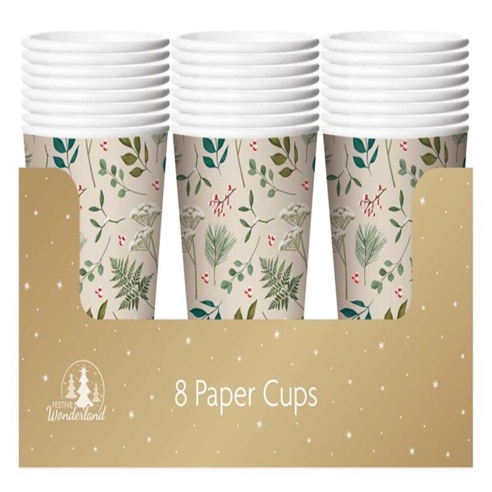 image 1 of Pack of 8 Christmas Traditional Design Paper Cups