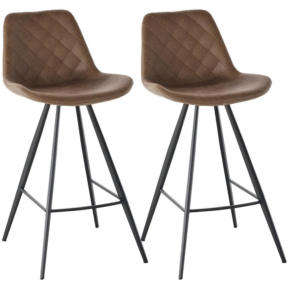image 1 of HOMCOM Set Of 2 Bar Stools Vintage Microfiber Cloth Tub Seats Padded Steel Brown
