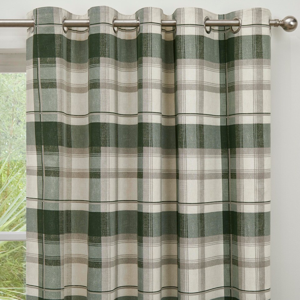 image 1 of Fusion Balmoral Check Eyelet Curtains Bottle Green