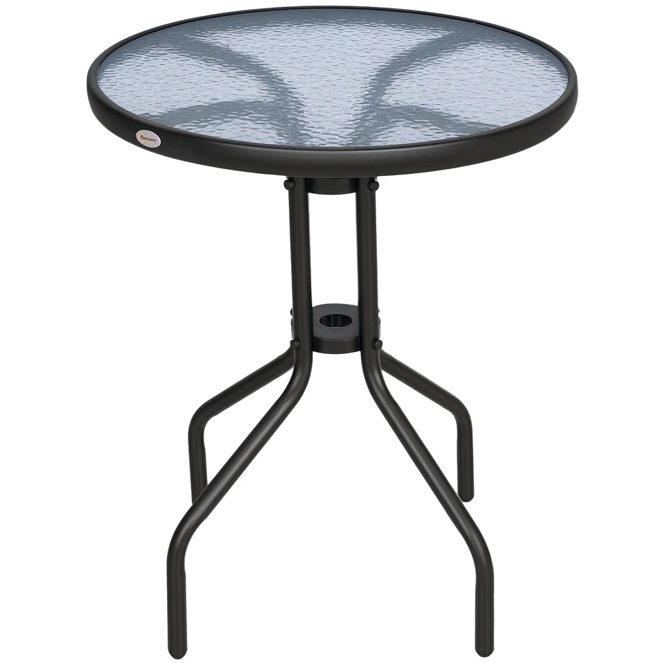 image 1 of Outsunny 60 cm Round Garden Side Table, Glass Top Garden Bistro Table, Black