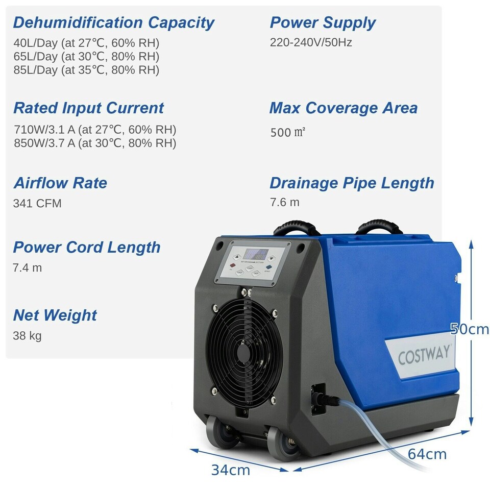 image 1 of COSTWAY 85L Commercial Dehumidifier Industrial with Pump Drain Hose