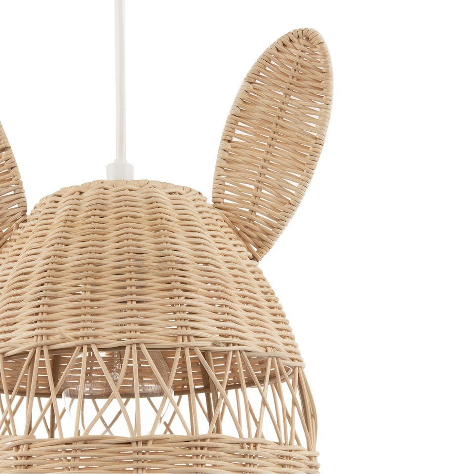 image 1 of Natural Woven Rattan Childrens Pendant Lighting Shade with Bunny Ears | Brown