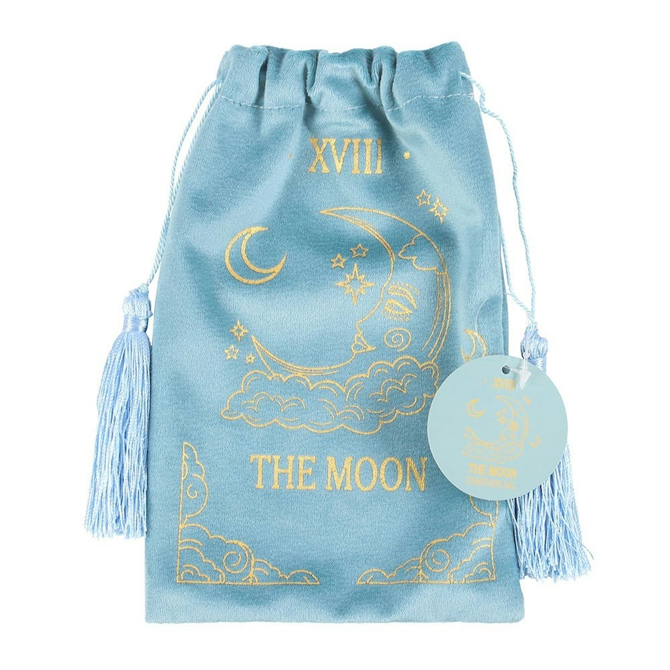 image 1 of The Moon Vintage Tarot Velvet Drawstring Bag Blue