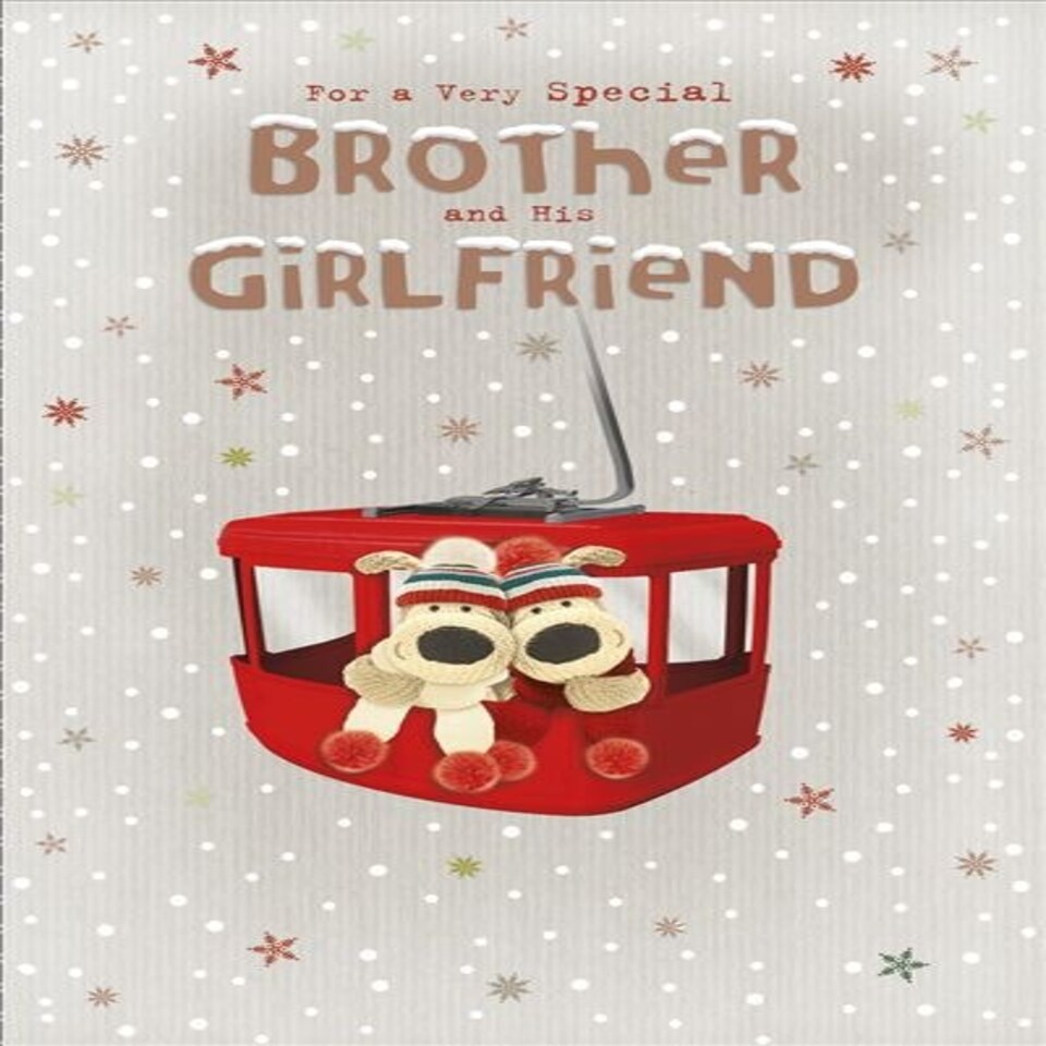 image 1 of Brother and His Girlfriend Boofles in a Cable Car Design Christmas Card