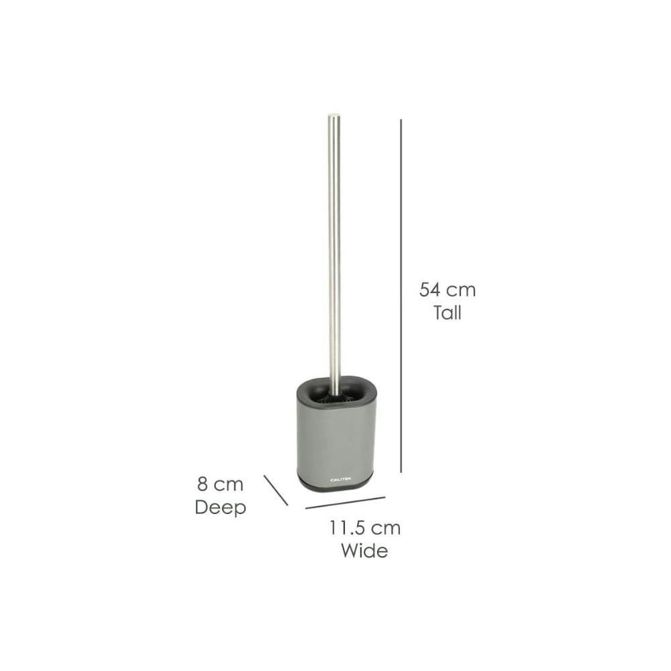 image 1 of CALITEK Toilet Brush Flexible Silicone Bristles with Non Slip Long Handle Grey