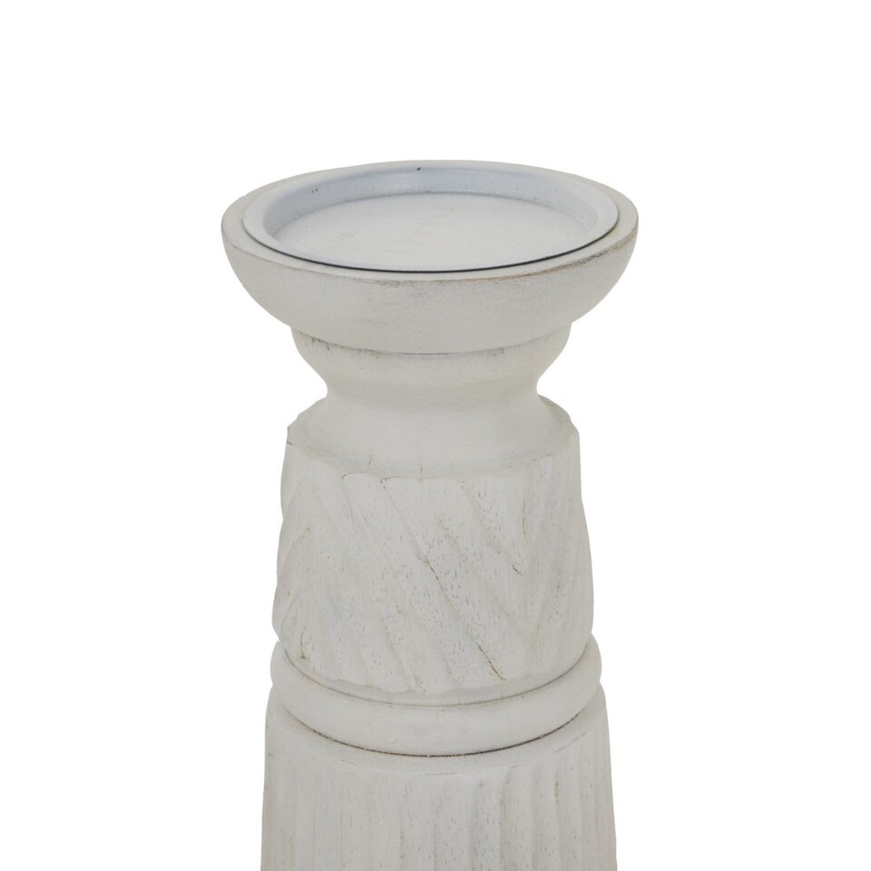 image 1 of Carved Candle Holder - Wood - L10 x W10 x H20 cm - White