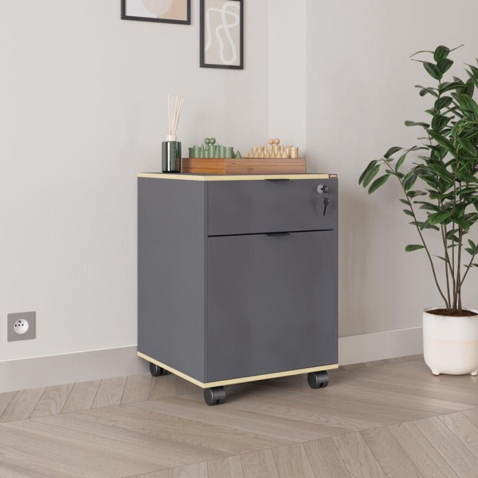 image 1 of Adore Rio Anthracite Grey Mobile Office Storage Cart With Lockable Drawer Grey