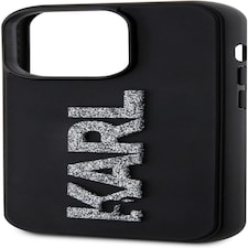 Karl Lagerfeld 3D Rubber Glitter Logo Case for iphone 15 Pro Max 6.7 Black - KLHCP15X3DMBKCK