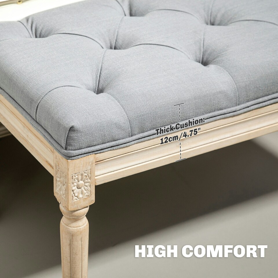 image 1 of HOMCOM End of Bed Bench Tufted Upholstered Foot Stool, Light Grey