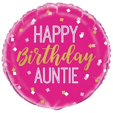 Unique Party Happy Birthday Auntie Round Foil Balloon - Pink - One Size