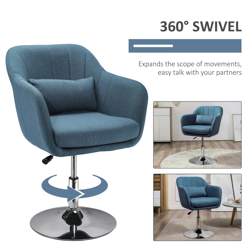 image 1 of HOMCOM Stylish Retro Linen Swivel Tub Chair Steel Frame Cushion Seat Blue