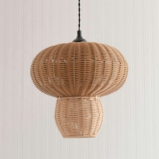 ValueLights Portobello Natural Rattan Mushroom Easy Fit Ceiling Lamp Shade with LED Bulb Brown