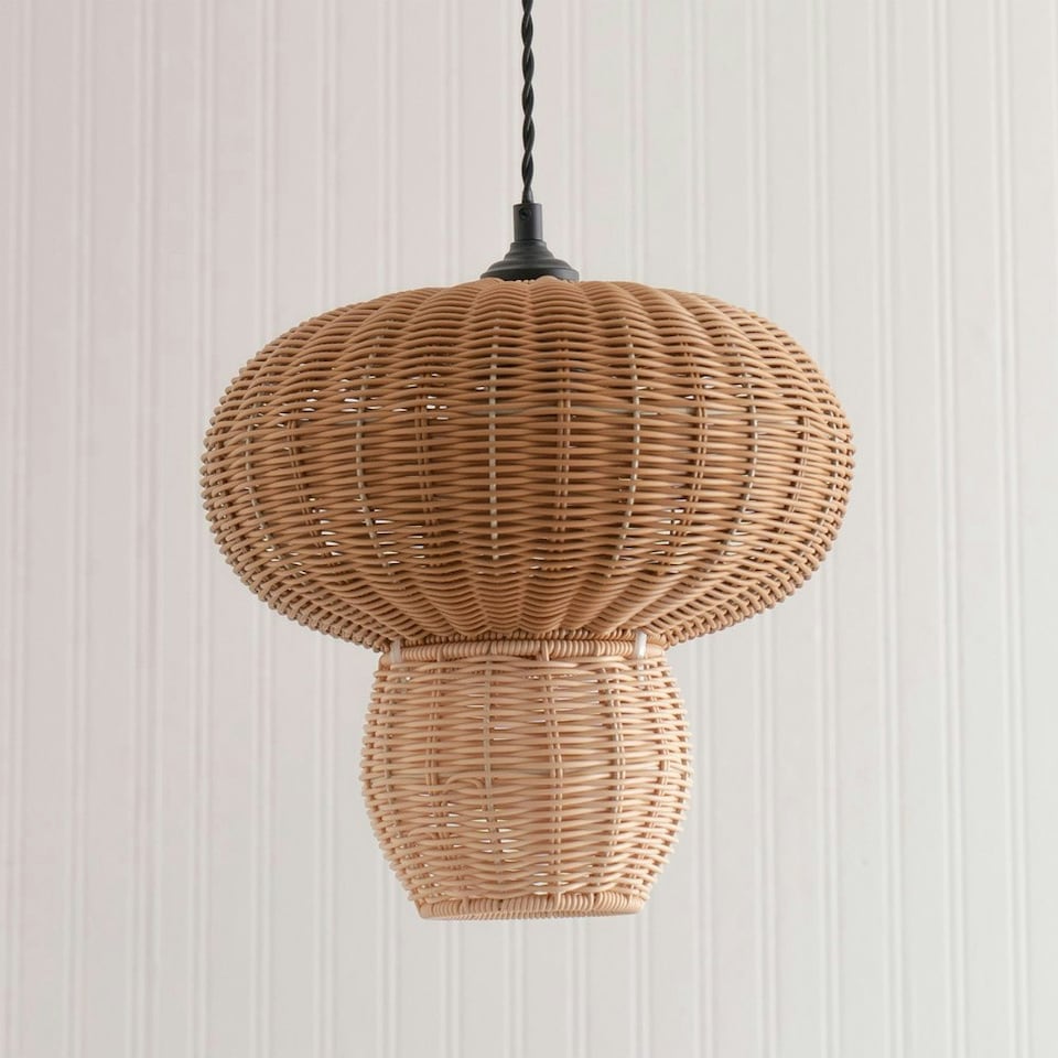 image 1 of ValueLights Portobello Natural Rattan Mushroom Easy Fit Ceiling Lamp Shade with LED Bulb Brown