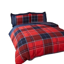 Argyle Design Tartan Polyester Duvet Set With Pillowcase | Red | Double | 1