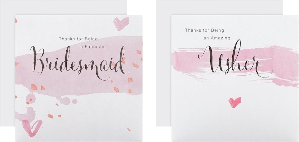 image 1 of Bridesmaid and Usher Thank You Cards Pack of 10 in 2 Contemporary Designs