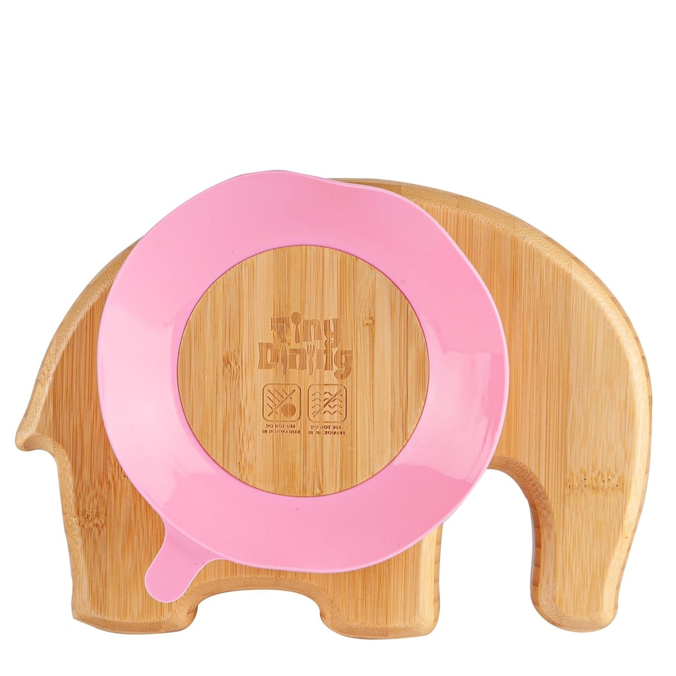 image 1 of Tiny Dining Children's Bamboo Suction Elephant Plate - Pink | Pink | Pink