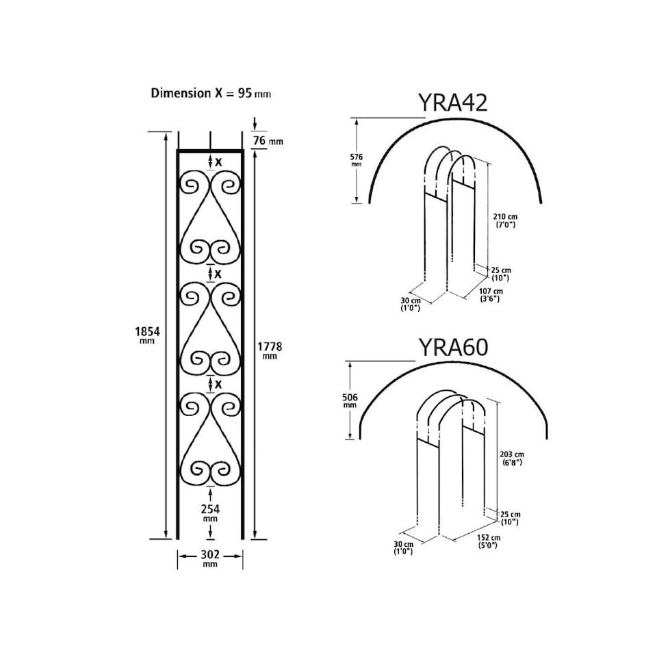 image 1 of York Scroll Large Rose Arch - Solid Steel - L305 x W1524 x H2032 mm - Powder Coated Black | Black | 1