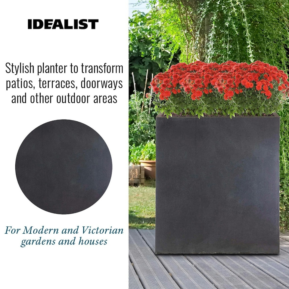 image 1 of Narrow Faux Lead Light Concrete Trough Garden Planter H72 L60.5 W22.5 cm, 98 ltrs Cap.