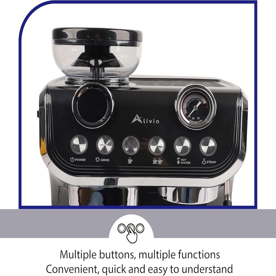 image 1 of Alivio 2L Bean to Cup Coffee Machine, 1450W Automatic Espresso & Cappuccino Maker with Built-in Grinder and Milk Frother for Home & Office