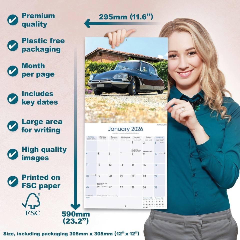 image 1 of Citroen Classic Cars 2026 Calendar | Square Wall Calendar | Car Enthusiast Gift | Plastic Free Packaging | by Avonside Publishing