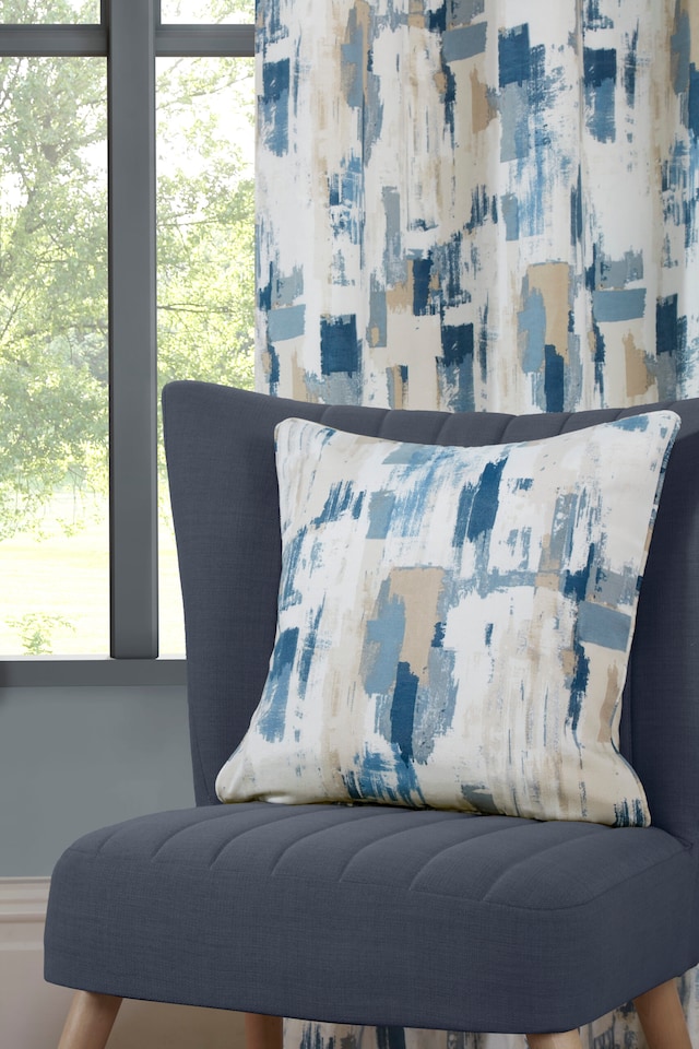 image 1 of Bamford - Fully Lined Abstract Curtains - Eyelet - Polycotton (Cobalt, Filled Cover - 18'' x 18'' (Single)) | Blue | Blue