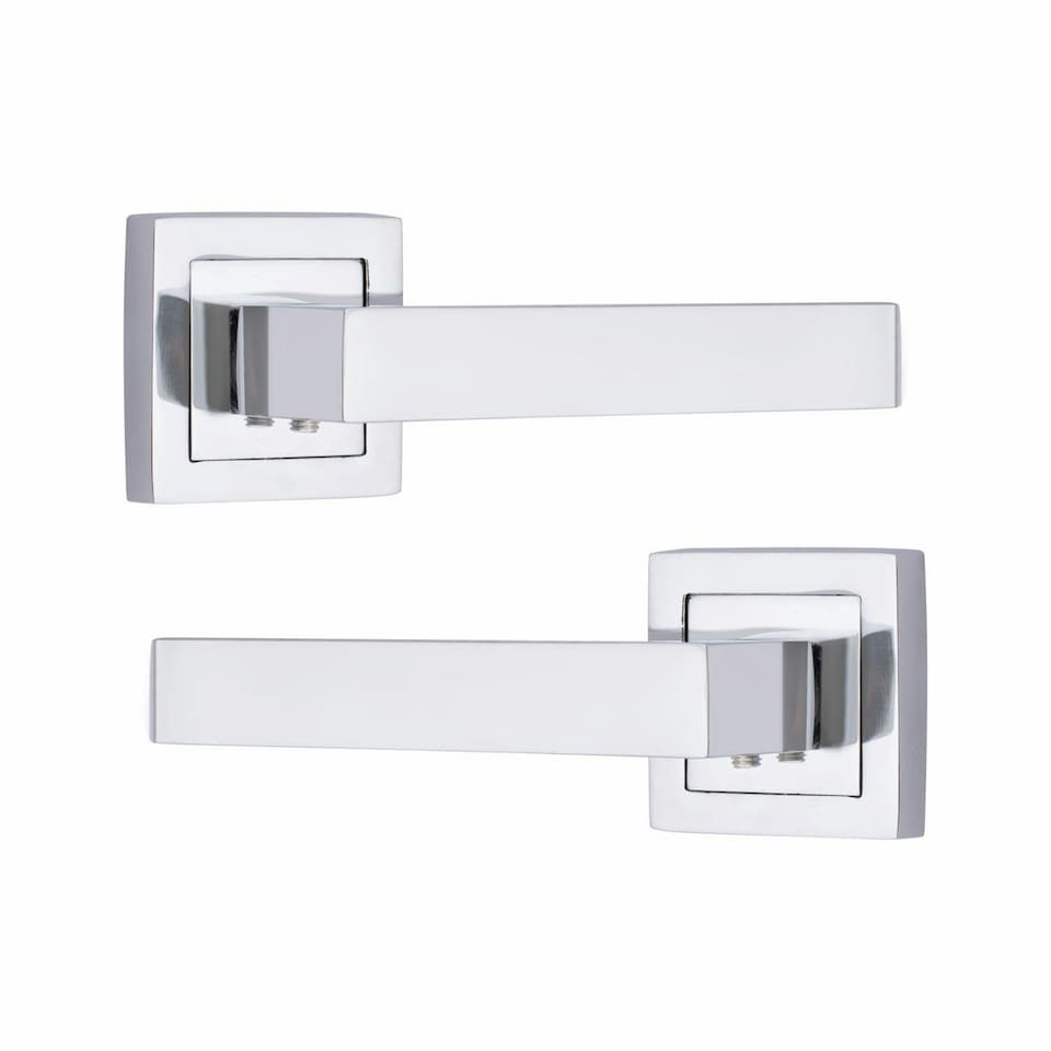 image 1 of Golden Grace Delta Design Door Handles Set in Polished Chrome Finish with 2.5" 3 Lever Lock and Keyhole Escutcheon | Chrome | 1 Set